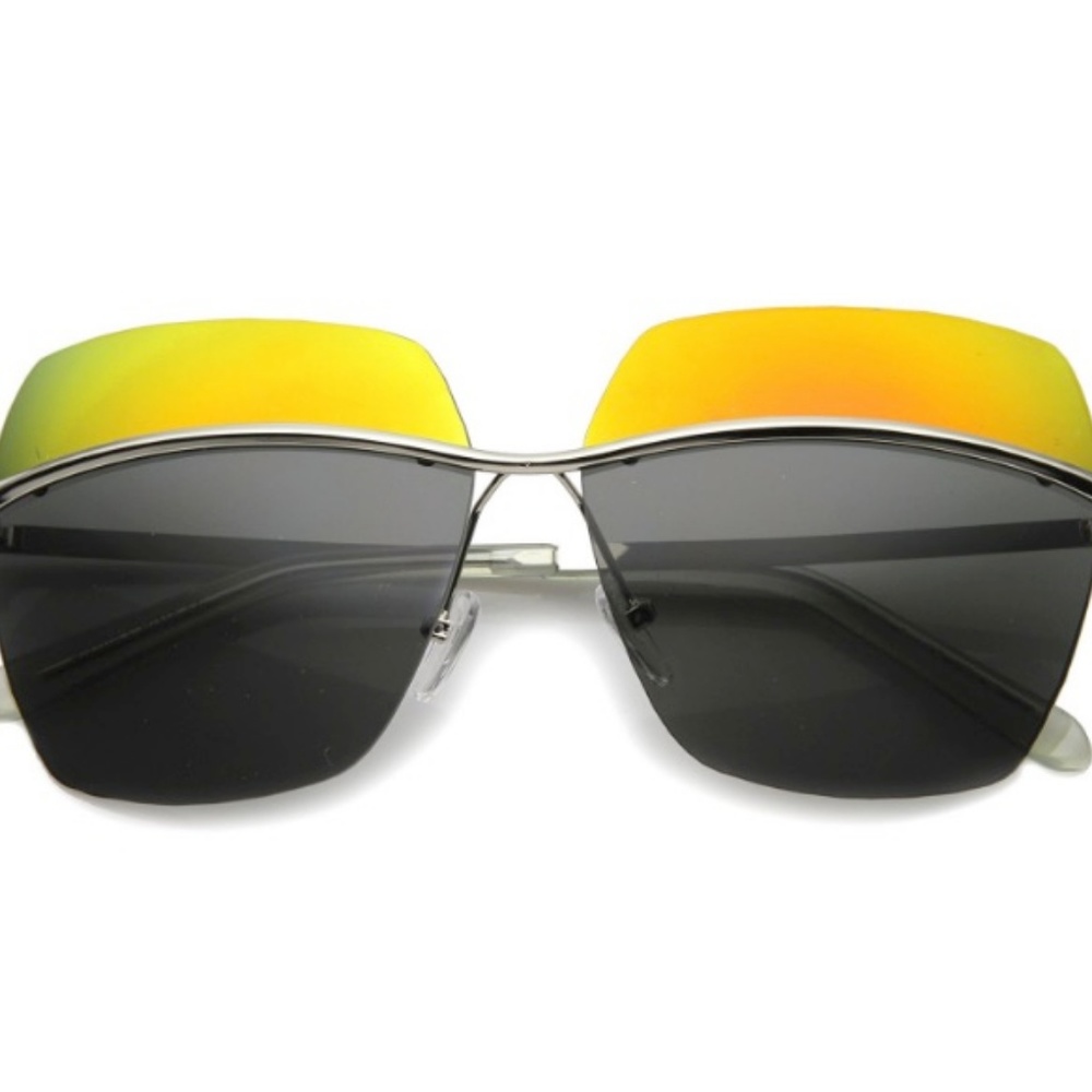 SQUARE SUNGLASSES UV400 FIRE SMOKE MIRROR LENS NEW